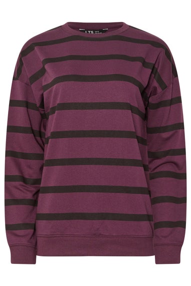 Long Tall Sally Burgundy Red Stripe Print Crew Neck Sweatshirt