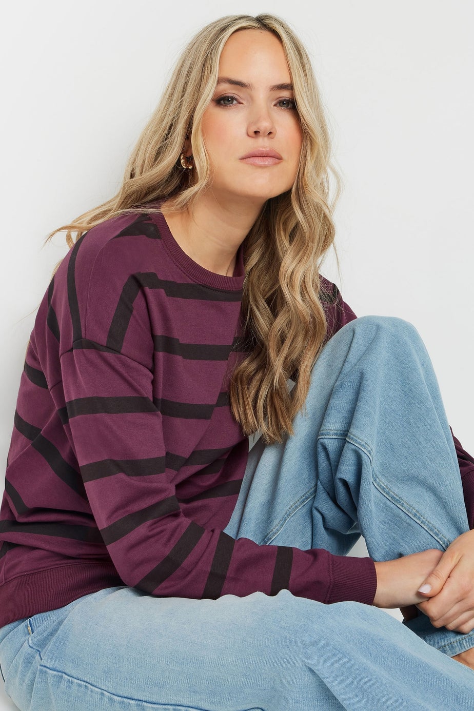 Long Tall Sally Burgundy Red Stripe Print Crew Neck Sweatshirt