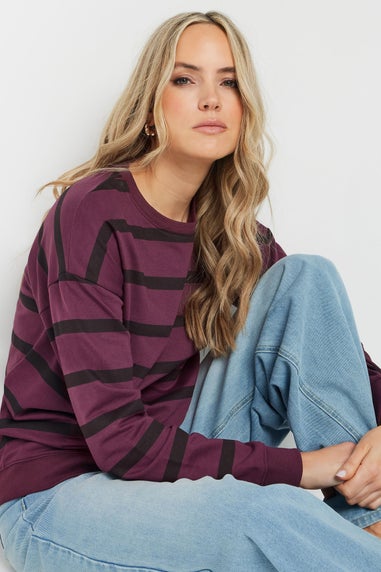 Long Tall Sally Burgundy Red Stripe Print Crew Neck Sweatshirt