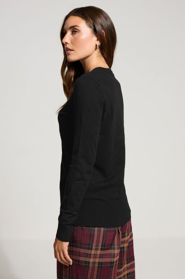 Long Tall Sally Black Crew Neck Button Cardigan