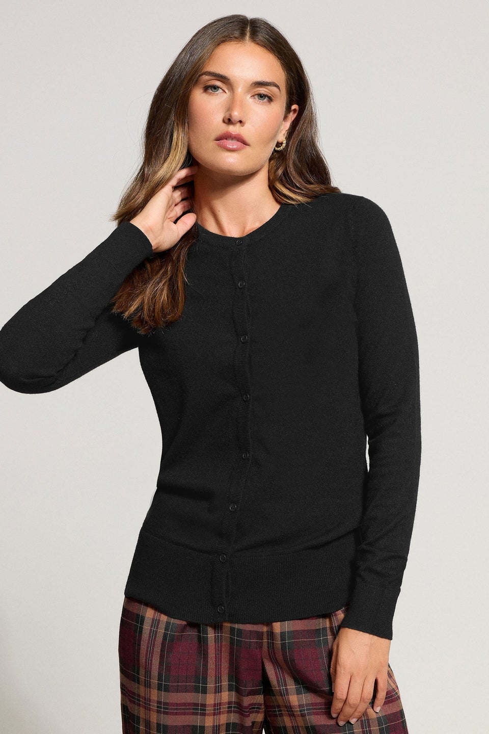 Long Tall Sally Black Crew Neck Button Cardigan