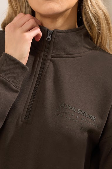 Long Tall Sally Chocolate Brown Slogan Zip Sweatshirt