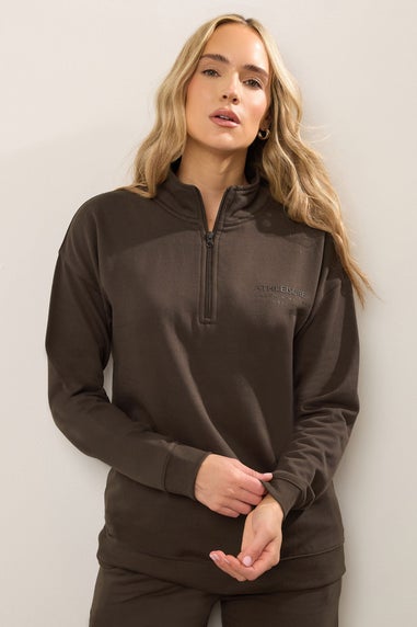 Long Tall Sally Chocolate Brown Slogan Zip Sweatshirt