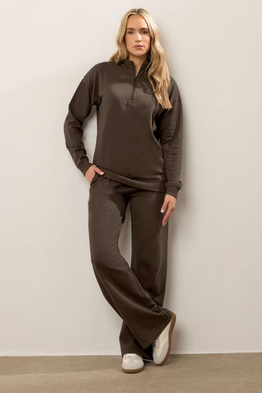Long Tall Sally Chocolate Brown Slogan Zip Sweatshirt