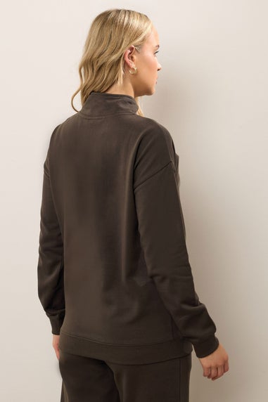 Long Tall Sally Chocolate Brown Slogan Zip Sweatshirt