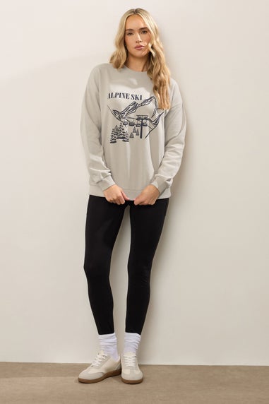 Long Tall Sally Stone Brown 'Alpine Ski' Slogan Sweatshirt