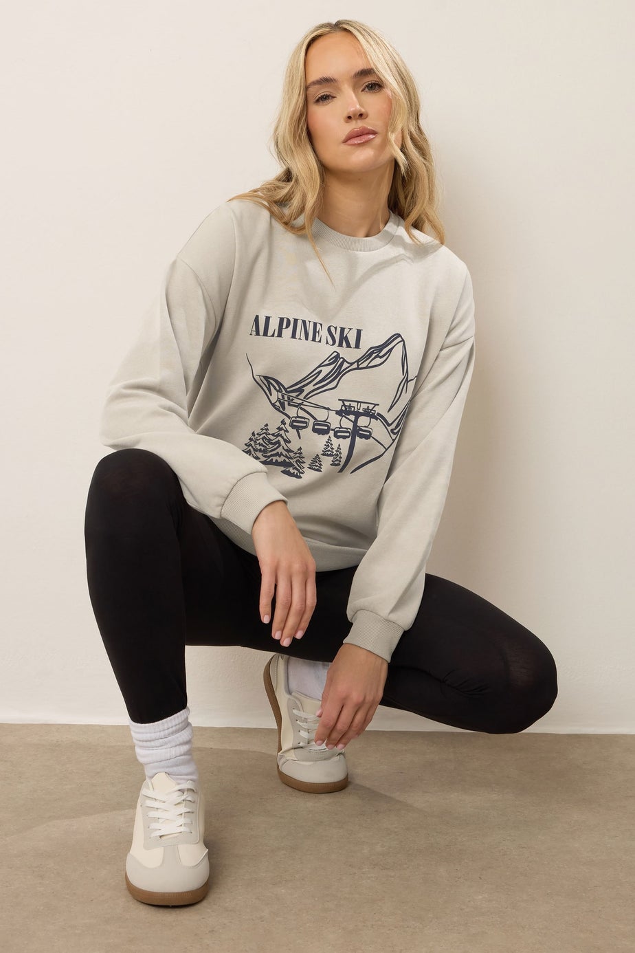 Long Tall Sally Stone Brown 'Alpine Ski' Slogan Sweatshirt