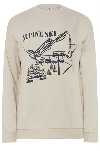 Long Tall Sally Stone Brown 'Alpine Ski' Slogan Sweatshirt