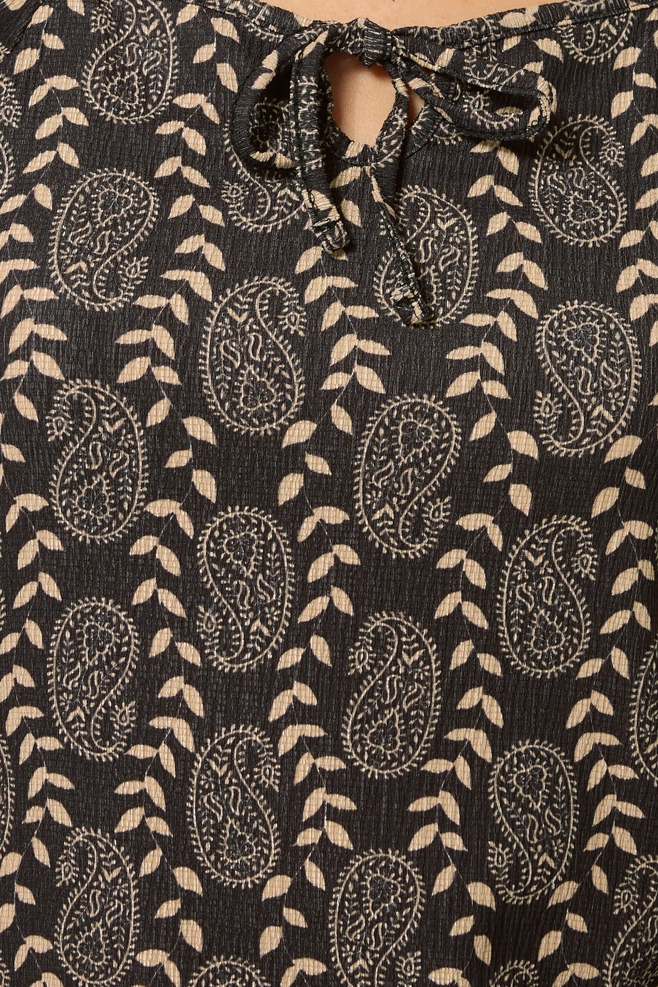 Long Tall Sally Black Geometric Tie Front Top