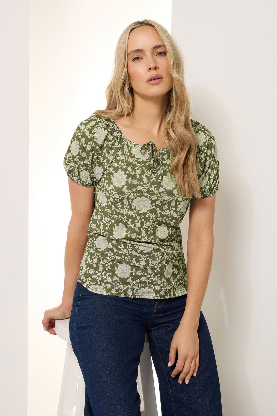 Long Tall Sally Sage Green Floral Tie Front Top