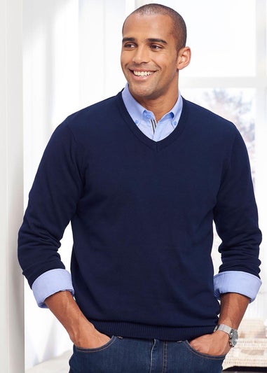 Cotton Traders Ink Cotton V-Neck Jumper