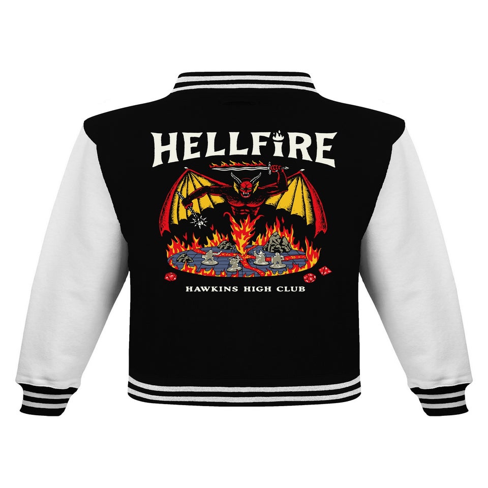 Stranger Things Hellfire Club Black Graphic Varsity Jacket