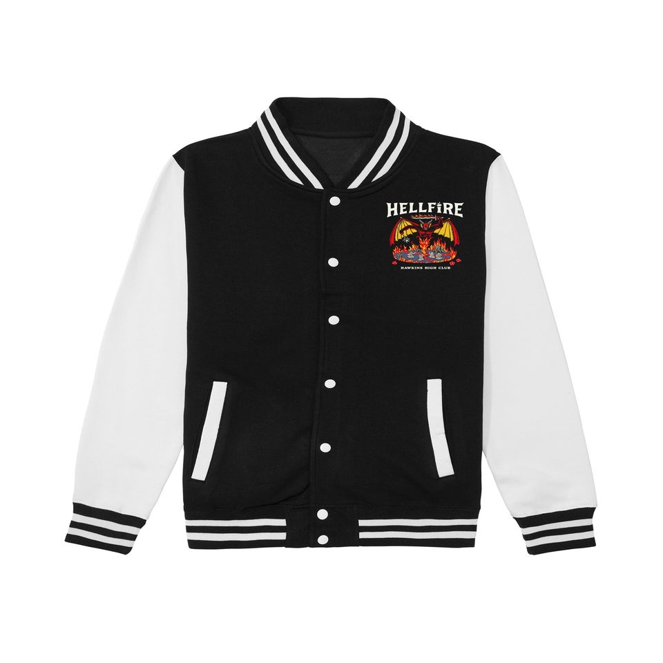 Stranger Things Hellfire Club Black Graphic Varsity Jacket
