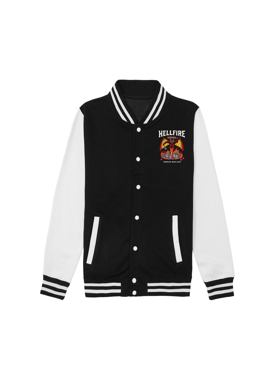 Stranger Things Hellfire Club Boys Black Graphic Varsity Jacket (Age 7-13 Years)