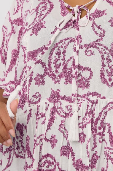 Yours Curve White Paisley Print Tie Front Top