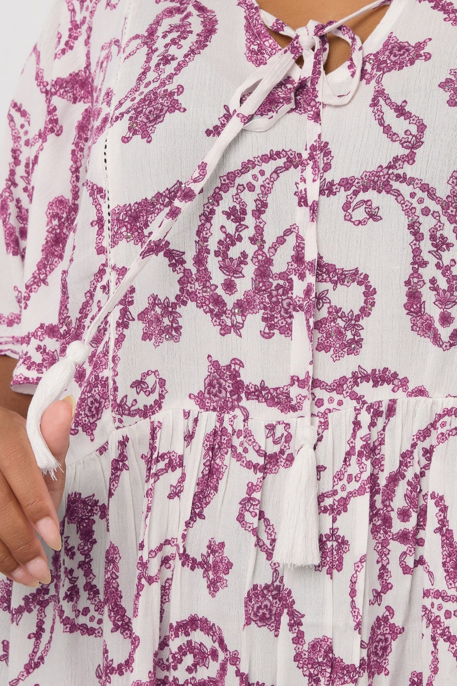 Yours Curve White Paisley Print Tie Front Top