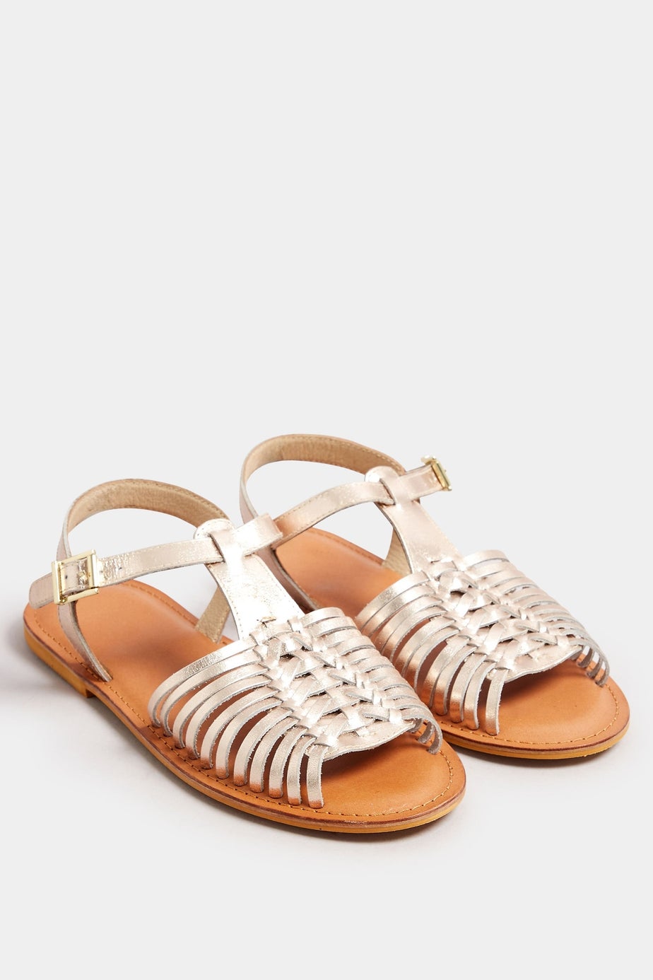 Yours Gold Leather Woven Fisherman Sandals In Extra Wide EEE Fit