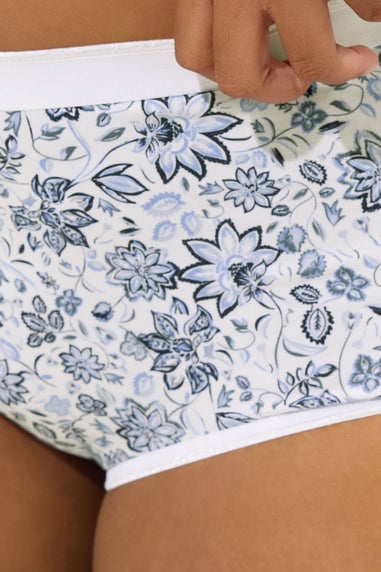 Yours 5 Pack Curve Navy Blue Floral Print Full Briefs