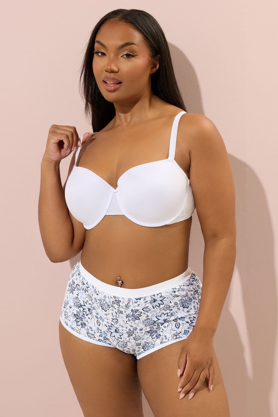 Yours 5 Pack Curve Navy Blue Floral Print Full Briefs