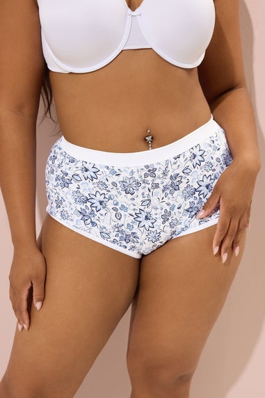 Yours 5 Pack Curve Navy Blue Floral Print Full Briefs