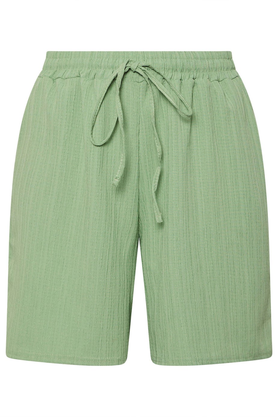 Yours Curve Sage Green Crinkle Tie Waist Shorts