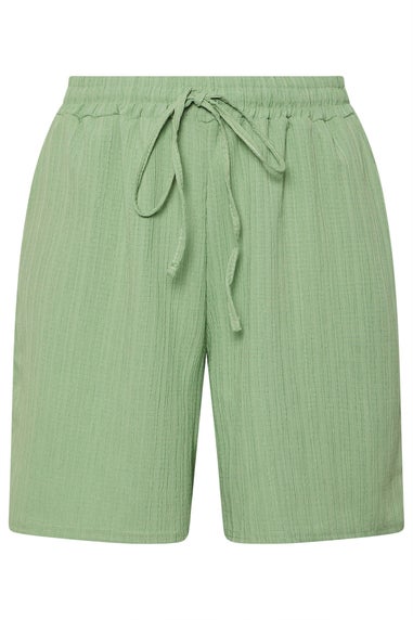 Yours Curve Sage Green Crinkle Tie Waist Shorts