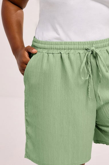 Yours Curve Sage Green Crinkle Tie Waist Shorts