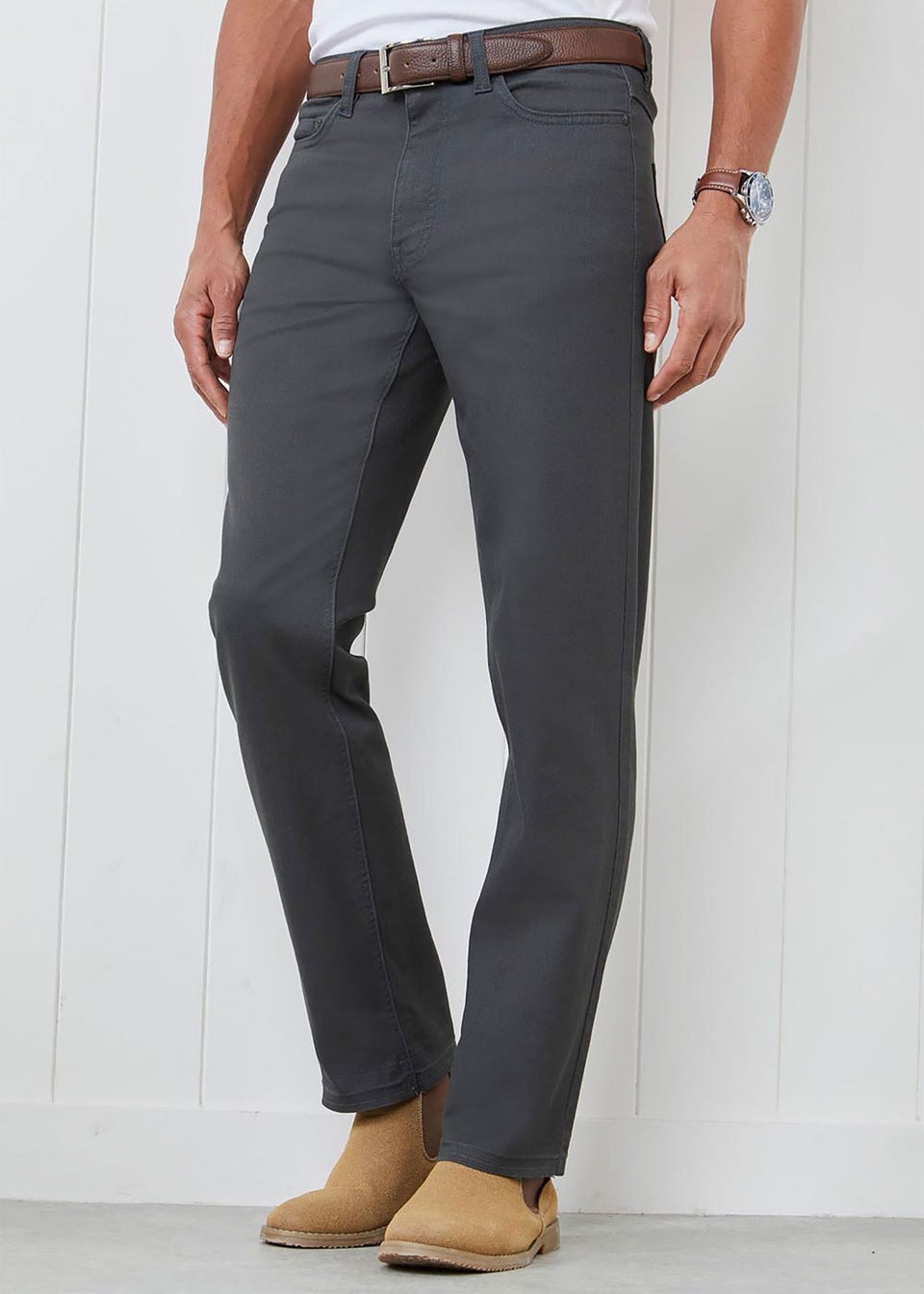 Cotton Traders Washed Charcoal Coloured Jeans