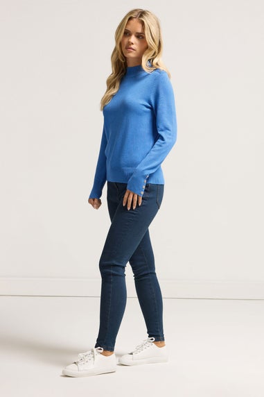 M&Co Petite Blue Button Detail Turtle Neck Jumper