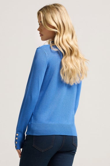 M&Co Petite Blue Button Detail Turtle Neck Jumper