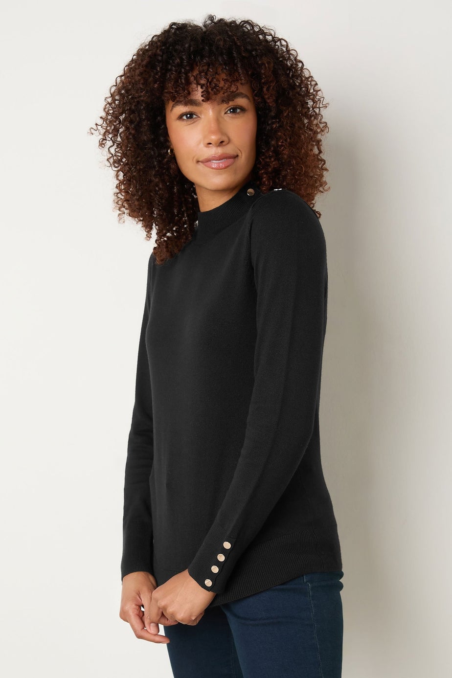 M&Co Black Button Turtle Neck Jumper