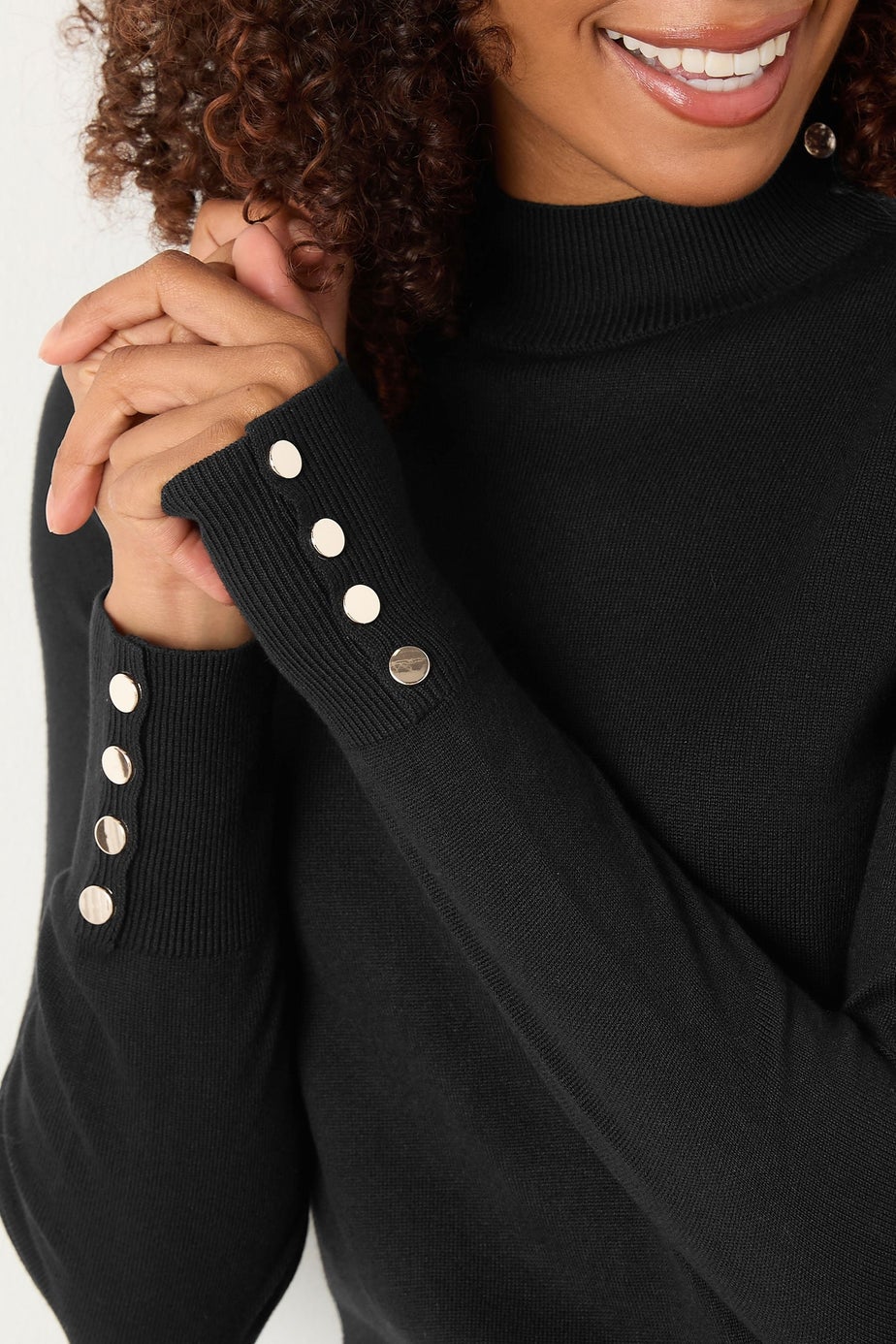 M&Co Black Button Turtle Neck Jumper