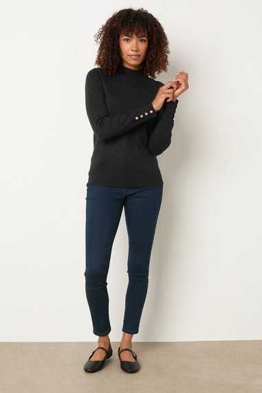 M&Co Black Button Turtle Neck Jumper