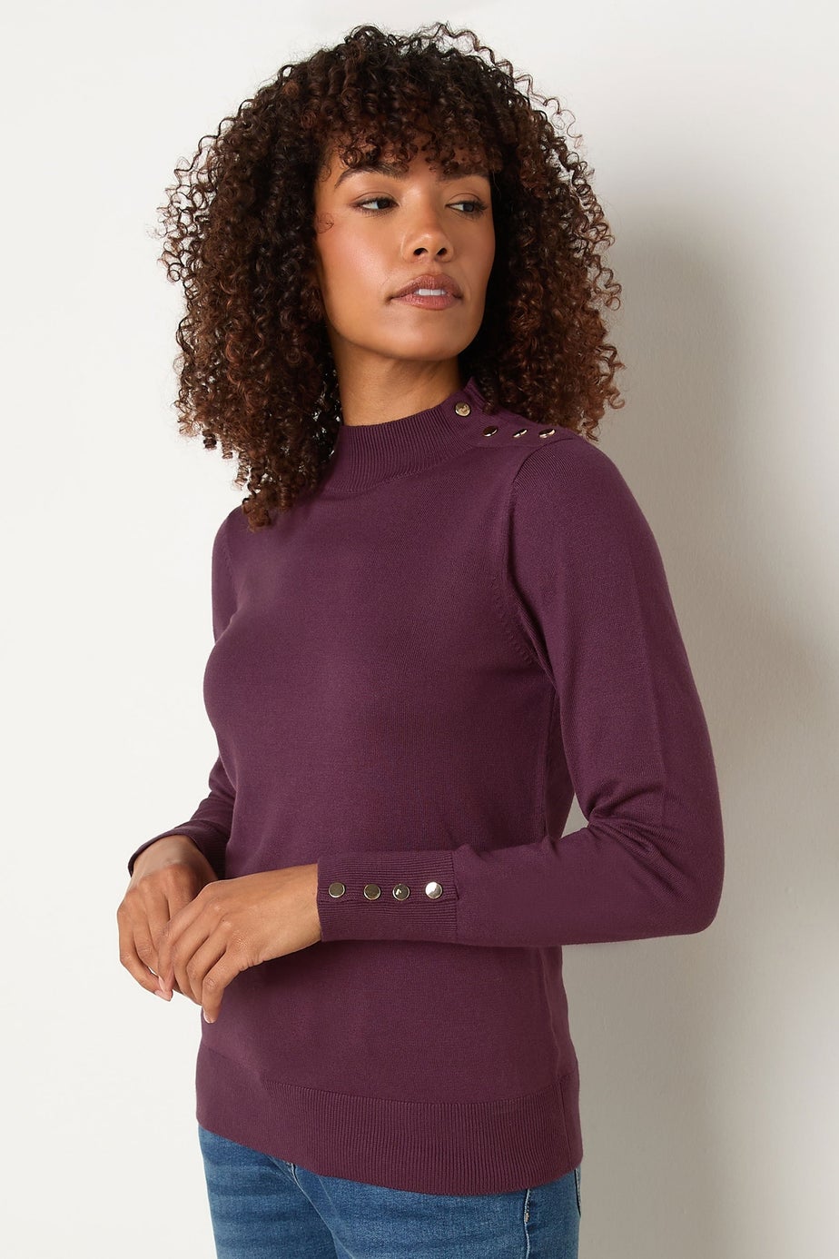 M&Co Berry Purple Button Turtle Neck Jumper