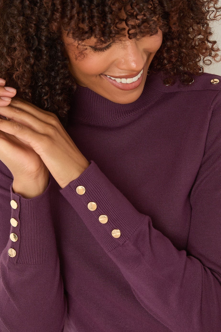 M&Co Berry Purple Button Turtle Neck Jumper