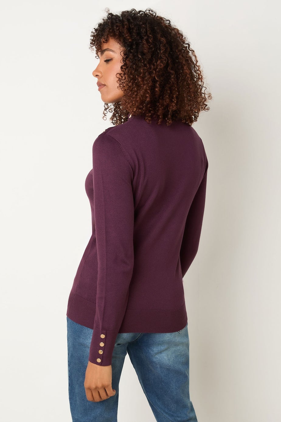 M&Co Berry Purple Button Turtle Neck Jumper