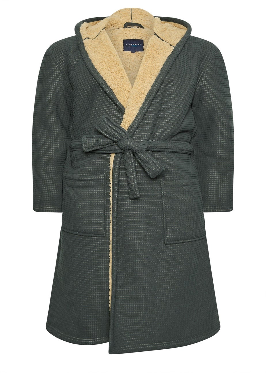 BadRhino Dark Grey Waffle Borg Lined Dressing Gown