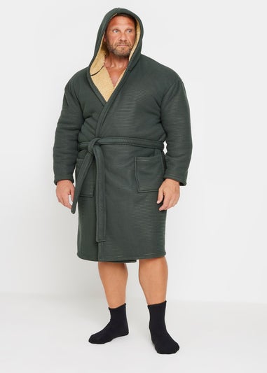 BadRhino Dark Grey Waffle Borg Lined Dressing Gown