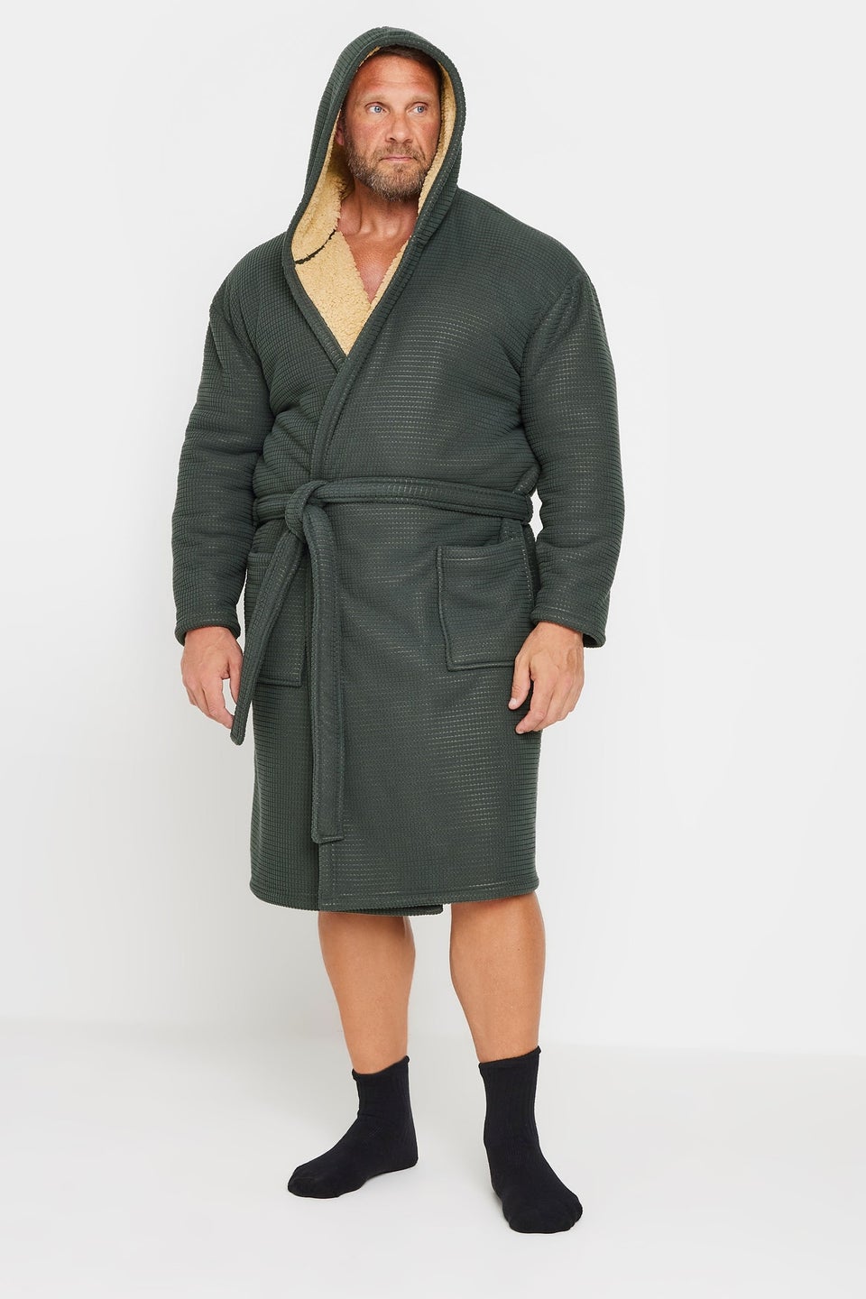 BadRhino Dark Grey Waffle Borg Lined Dressing Gown