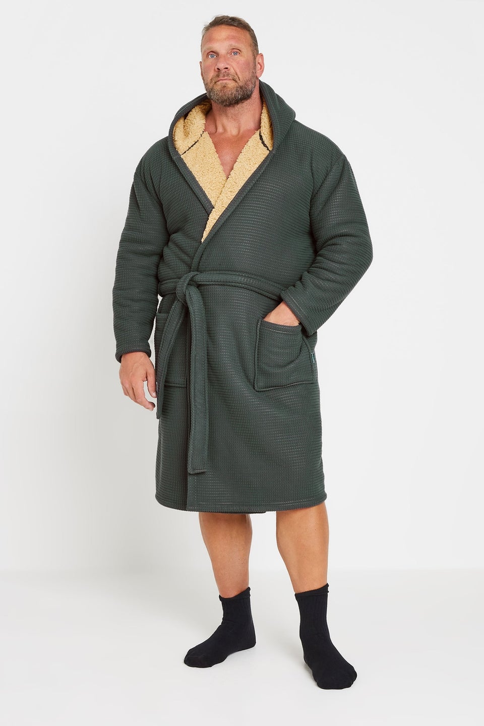 BadRhino Dark Grey Waffle Borg Lined Dressing Gown