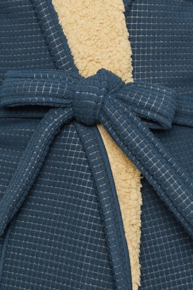 BadRhino Navy Blue Waffle Borg Lined Dressing Gown