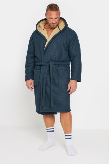 BadRhino Navy Blue Waffle Borg Lined Dressing Gown