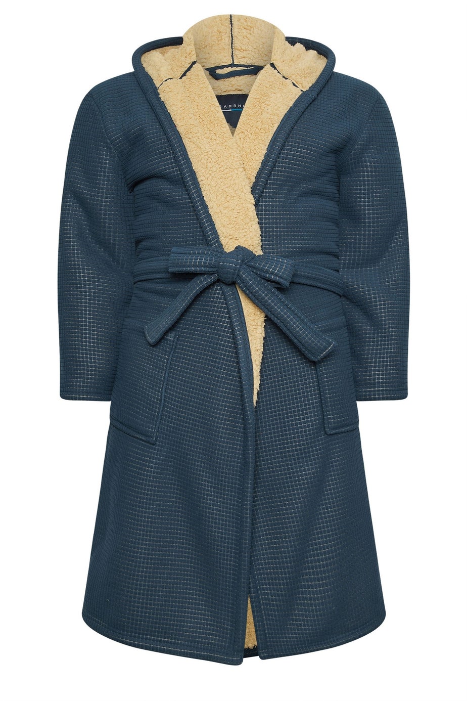 BadRhino Navy Blue Waffle Borg Lined Dressing Gown