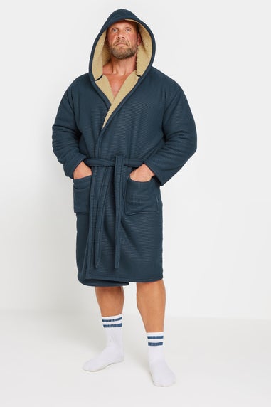 BadRhino Navy Blue Waffle Borg Lined Dressing Gown