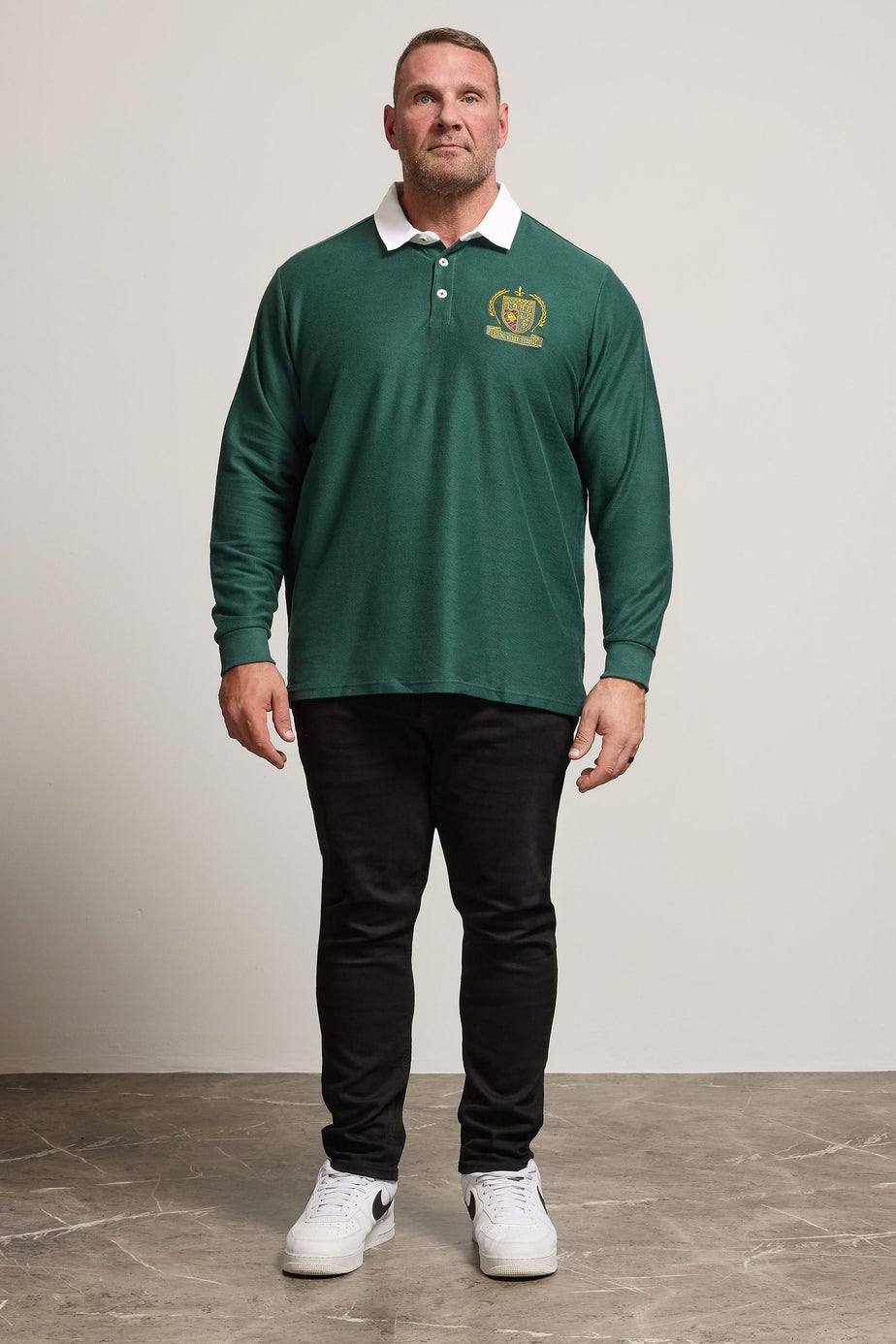 BadRhino Green Long Sleeve Embroidered Rugby Polo Shirt