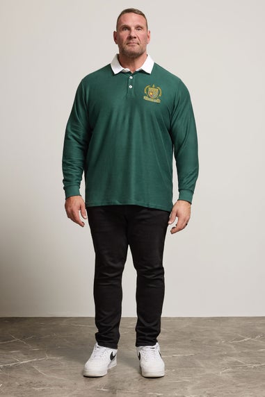 BadRhino Green Long Sleeve Embroidered Rugby Polo Shirt