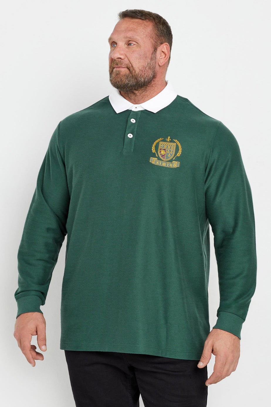 BadRhino Green Long Sleeve Embroidered Rugby Polo Shirt