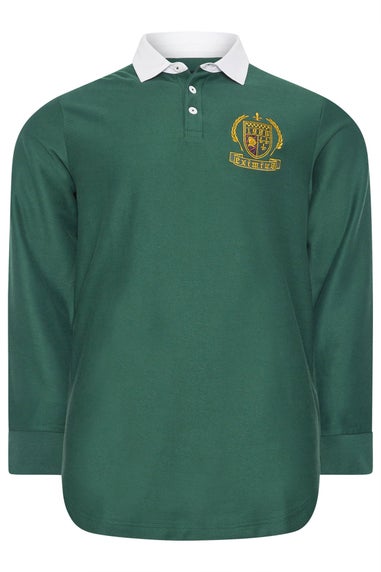 BadRhino Green Long Sleeve Embroidered Rugby Polo Shirt