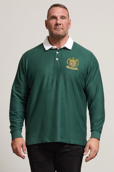 BadRhino Green Long Sleeve Embroidered Rugby Polo Shirt