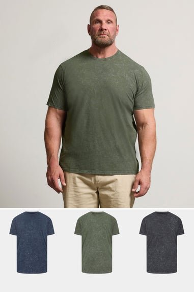 BadRhino 3 Pack Khaki & Navy Acid Wash T-Shirts
